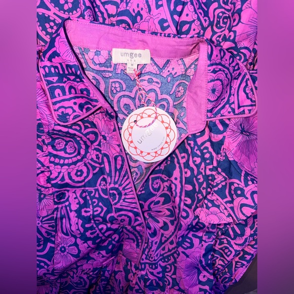 NWT Umgee Boho Tiered Paisley Midi Dress - Pink & Navy size Midium - Picture 2 of 3